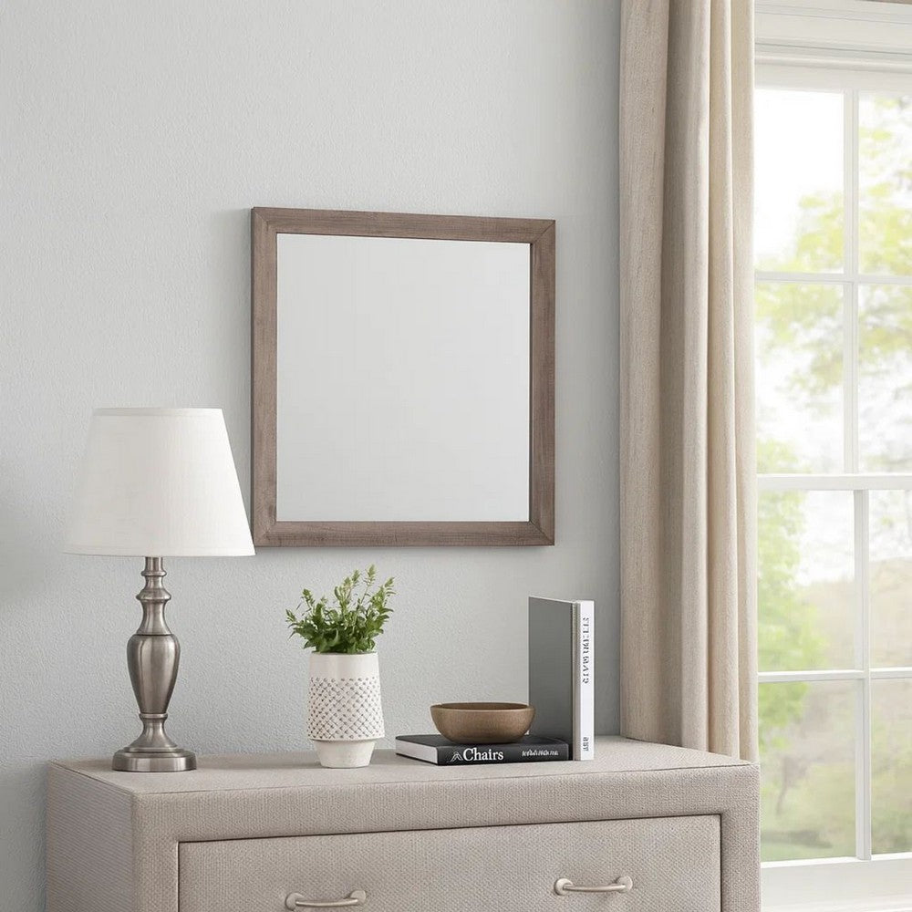 Transitional Mirror | Square Wood Frame | Textured Details | Brown