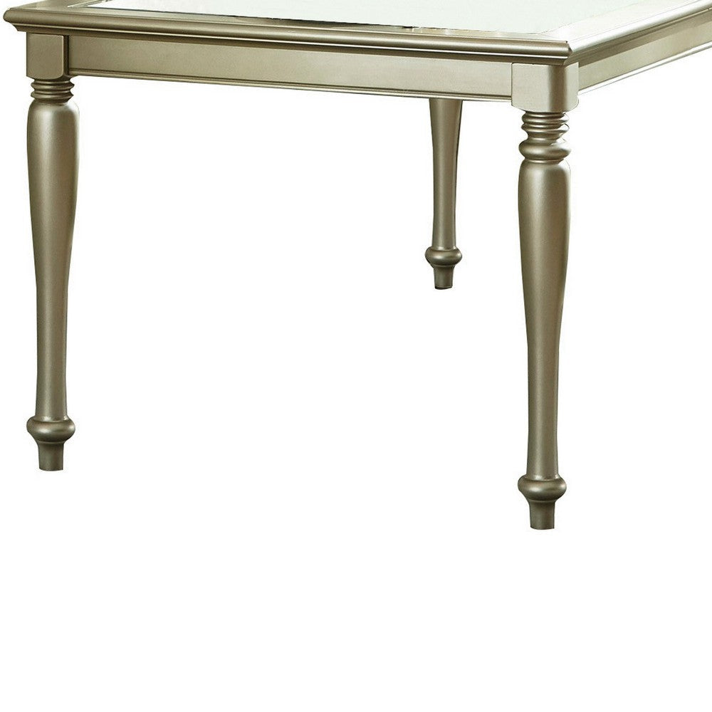 Rectangular Wooden Dining Table with Glass Top Inserts and Turned Legs,Gold By Casagear Home BM219997