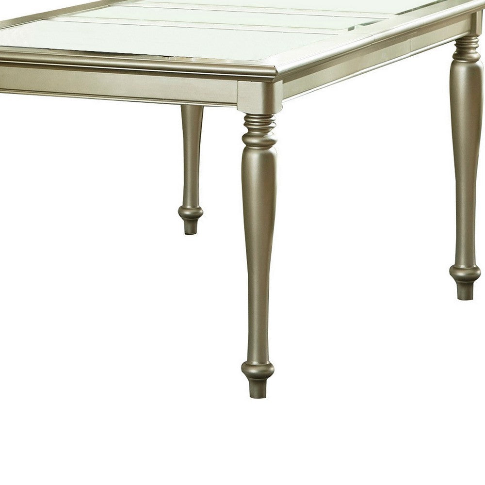 Rectangular Wooden Dining Table with Glass Top Inserts and Turned Legs,Gold By Casagear Home BM219997