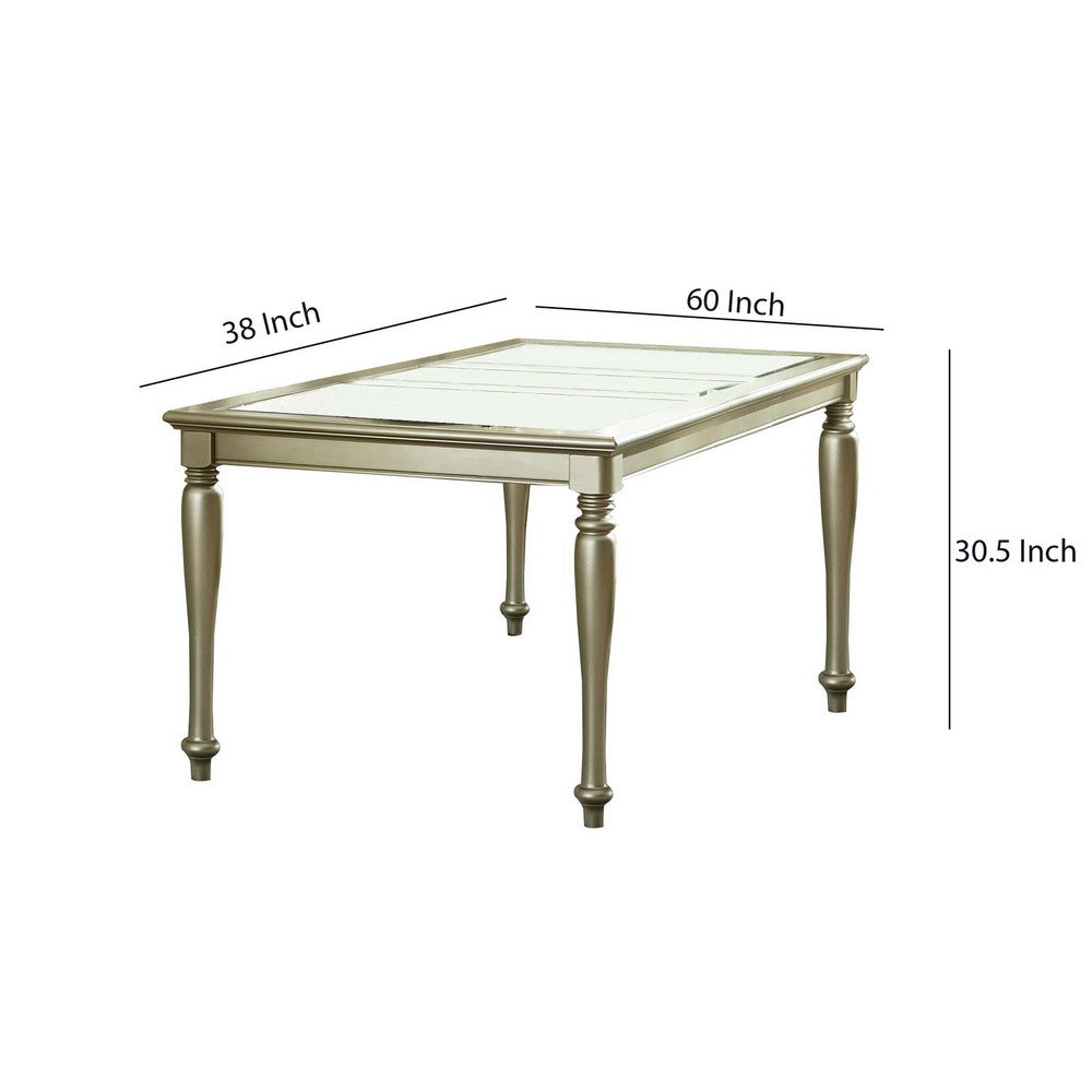 Rectangular Dining Table | Wood | Glass Top Inserts | Turned Legs | Gold