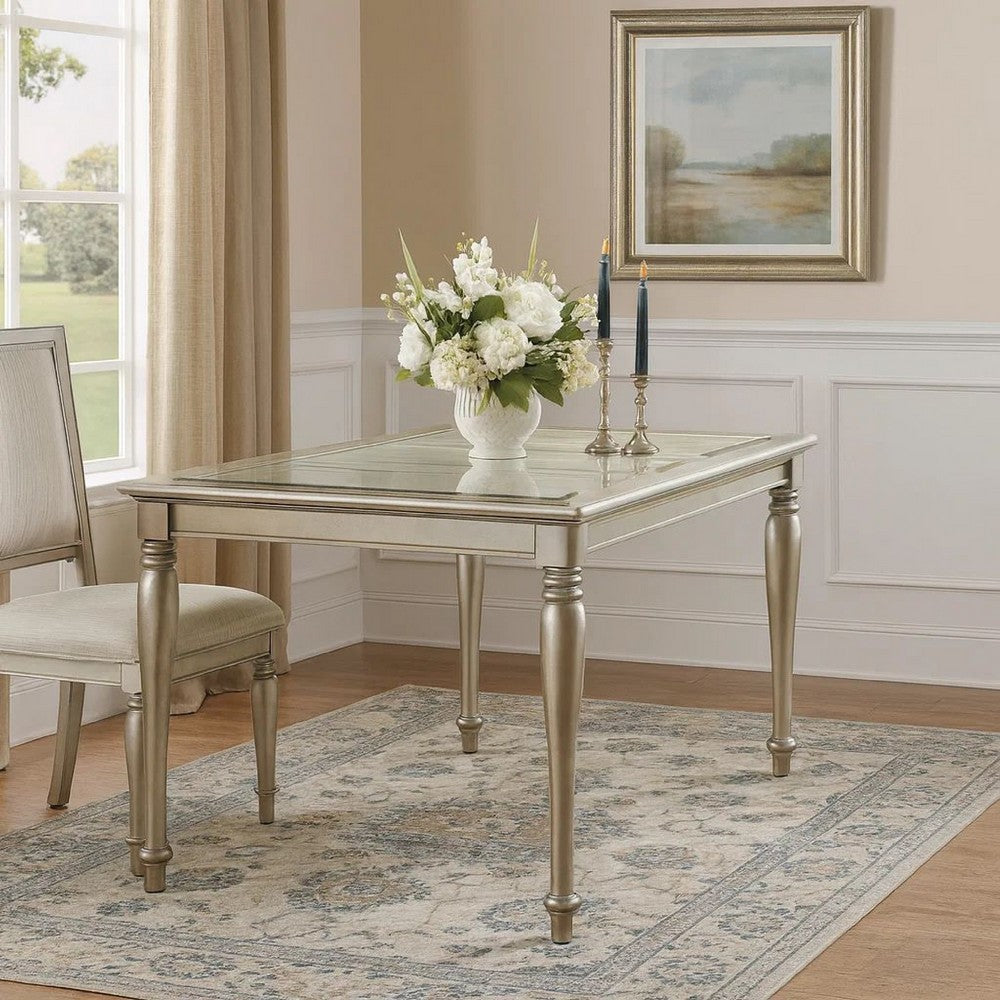 Rectangular Dining Table | Wood | Glass Top Inserts | Turned Legs | Gold