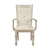 Wooden Set of 2 Arm Chairs with Crystal Tufted Leatherette Backrest, Silver