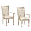 Wooden Set of 2 Arm Chairs with Crystal Tufted Leatherette Backrest, Silver