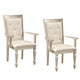 Wooden Set of 2 Arm Chairs with Crystal Tufted Leatherette Backrest, Silver