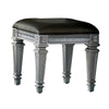 Vanity Stool | Wood | Faux Leather Seat | Faux Crystal Accents | Gray BM220011