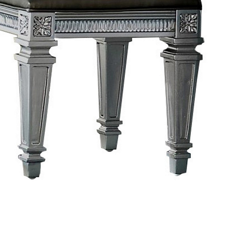 Vanity Stool | Wood | Faux Leather Seat | Faux Crystal Accents | Gray BM220011