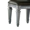 Vanity Stool | Wood | Faux Leather Seat | Faux Crystal Accents | Gray BM220011