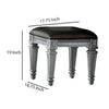 Vanity Stool | Wood | Faux Leather Seat | Faux Crystal Accents | Gray BM220011