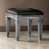 Vanity Stool | Wood | Faux Leather Seat | Faux Crystal Accents | Gray
