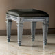 Vanity Stool | Wood | Faux Leather Seat | Faux Crystal Accents | Gray