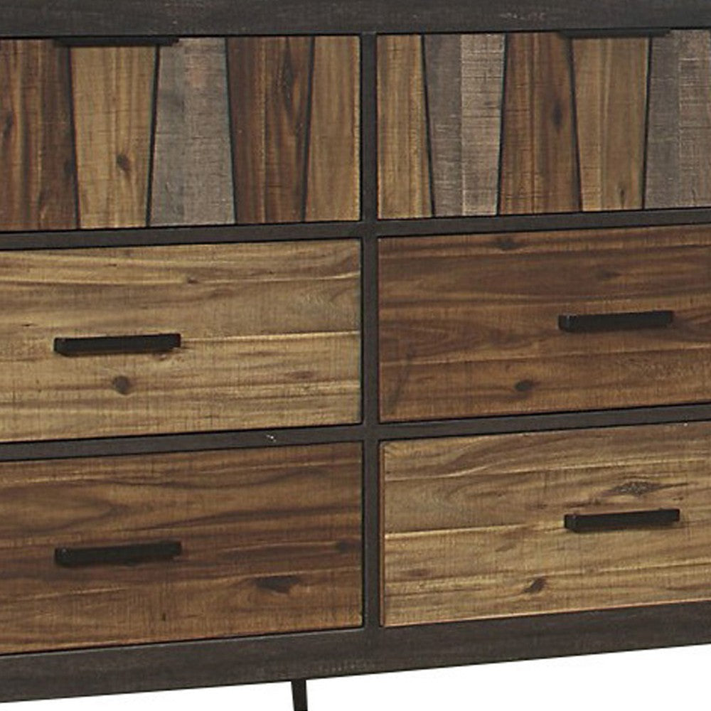 Plank Style 6 Drawer Wooden Dresser with Metal Bar Handles Brown By Casagear Home BM220028