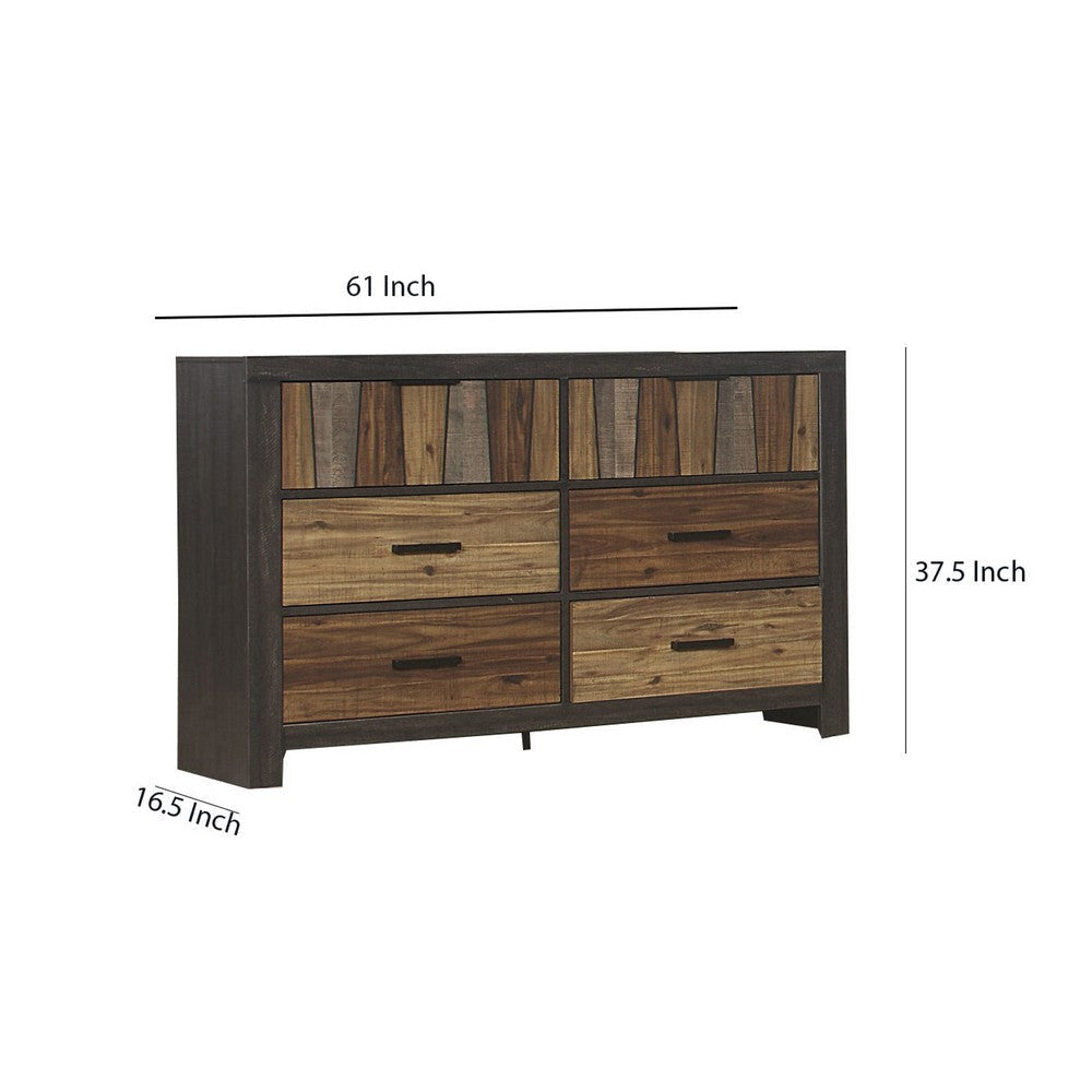 Plank Style 6 Drawer Wooden Dresser with Metal Bar Handles Brown By Casagear Home BM220028