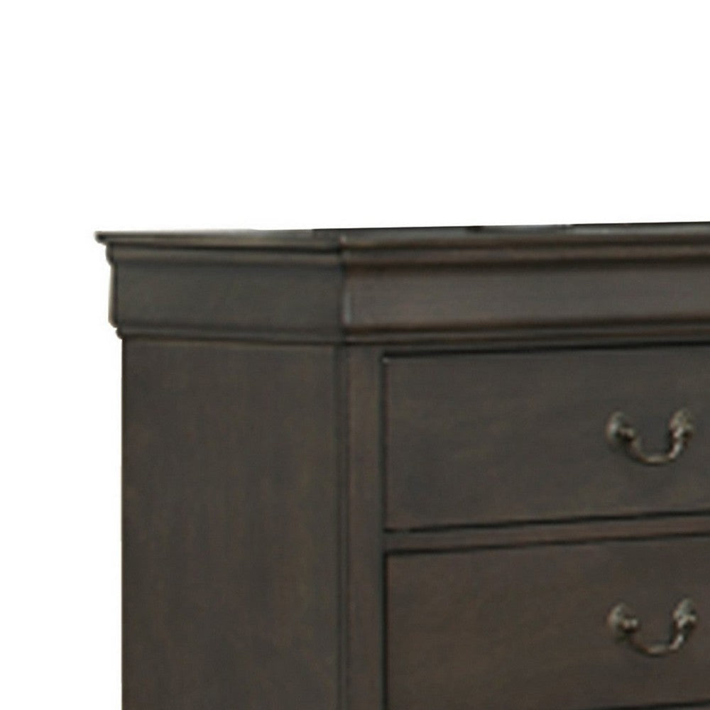 Transitional Wooden Dresser with 6 Drawers and Metal Handles Gray BM220035