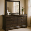 Transitional Wooden Dresser with 6 Drawers and Metal Handles, Gray