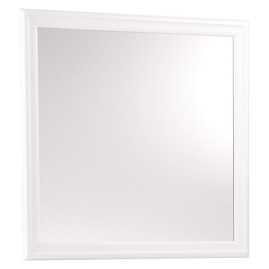 Transitional Square Mirror with Wooden Encasing and Convex Edges, White By Casagear Home