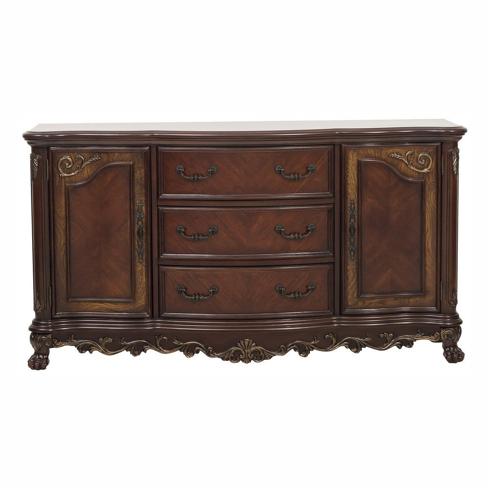 Cabinet Buffet | Wood | 2 Doors | 3 Drawers | Claw Feet | Cherry Brown