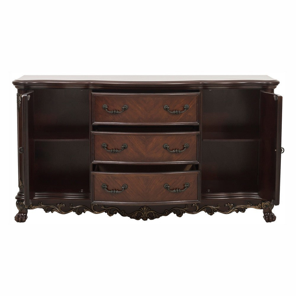 Cabinet Buffet | Wood | 2 Doors | 3 Drawers | Claw Feet | Cherry Brown