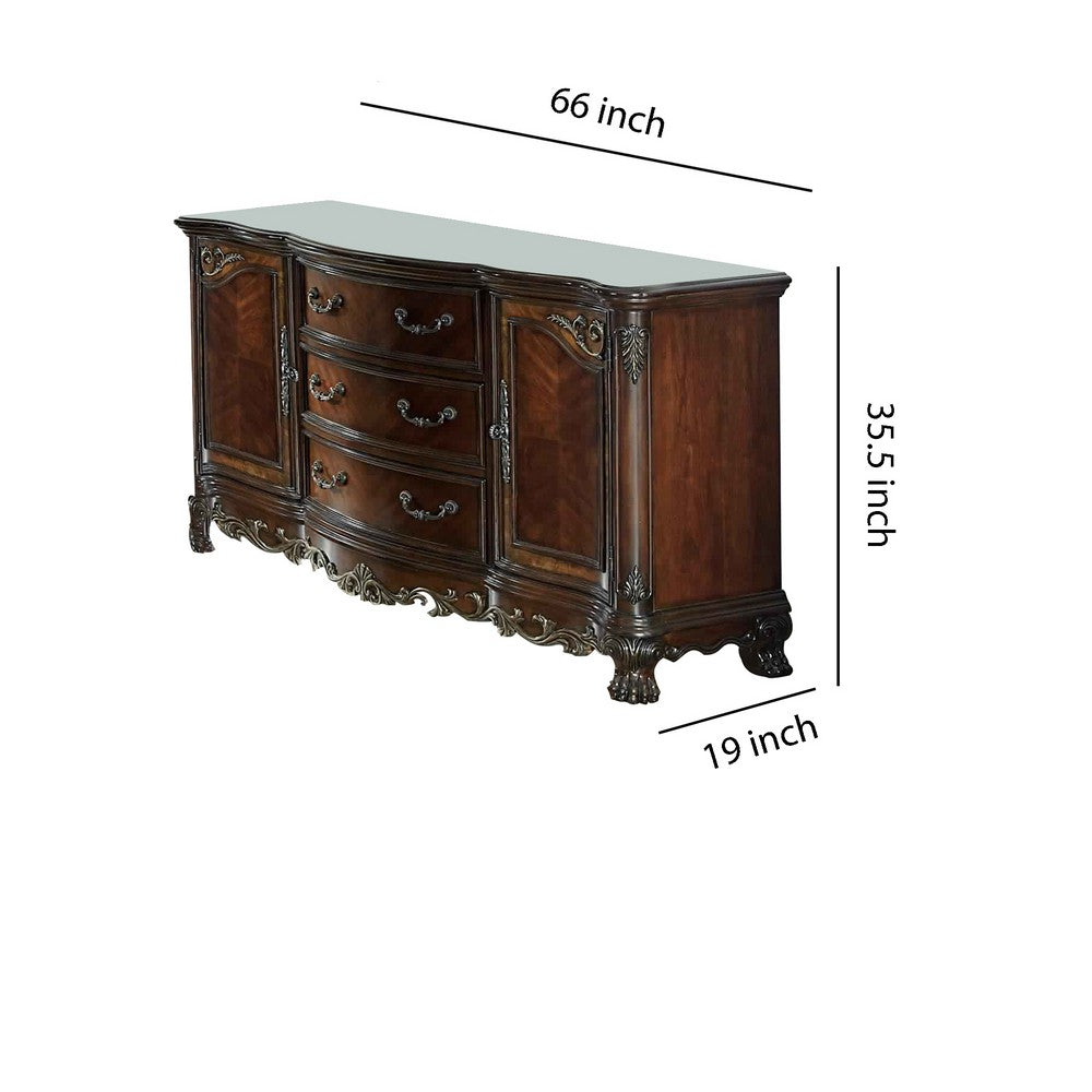 Cabinet Buffet | Wood | 2 Doors | 3 Drawers | Claw Feet | Cherry Brown