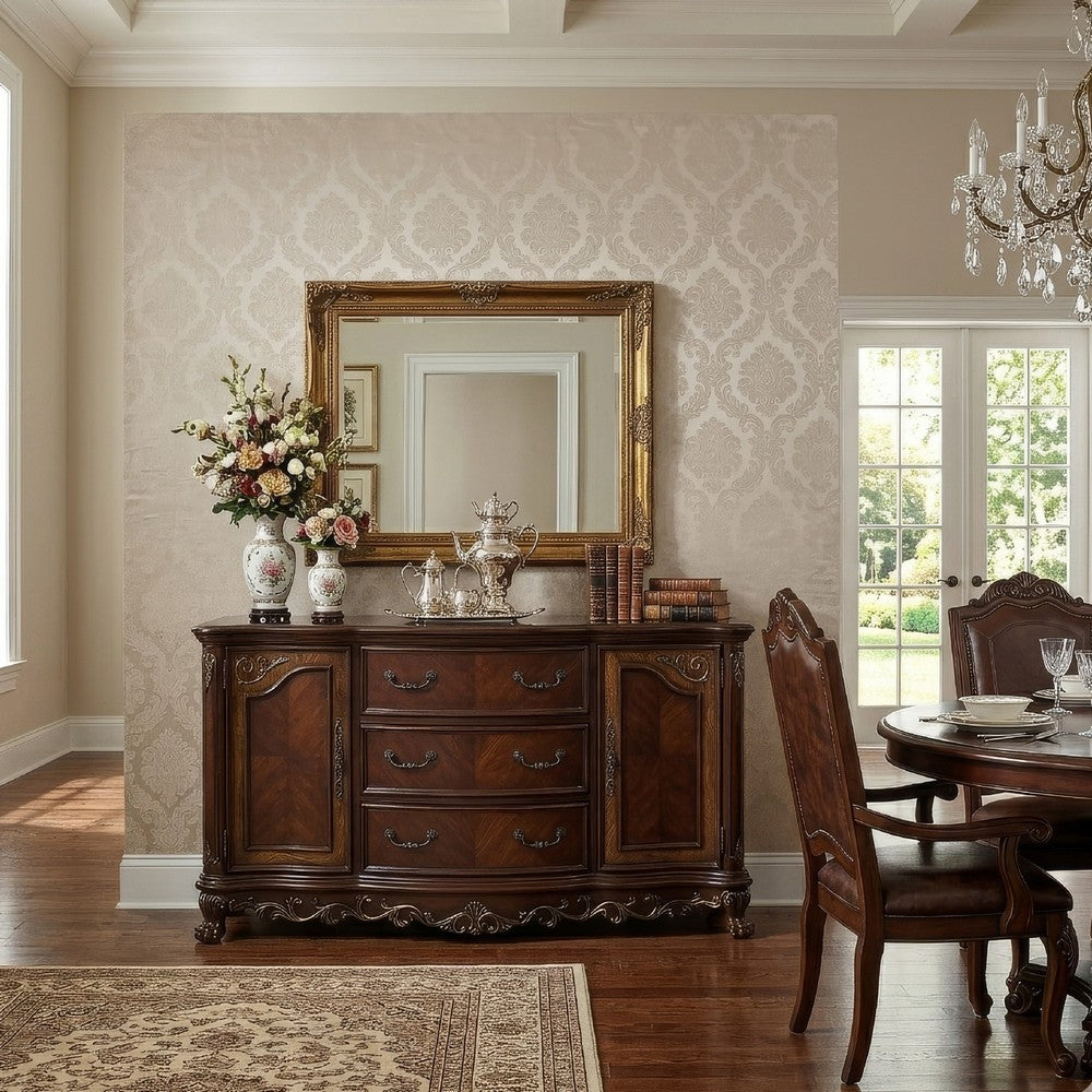 Cabinet Buffet | Wood | 2 Doors | 3 Drawers | Claw Feet | Cherry Brown