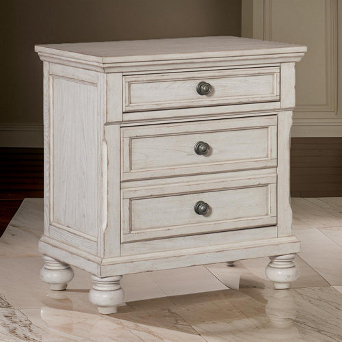 Cottage Nightstand | 2 Drawer | Molded Details | Bun Feet | Antique White