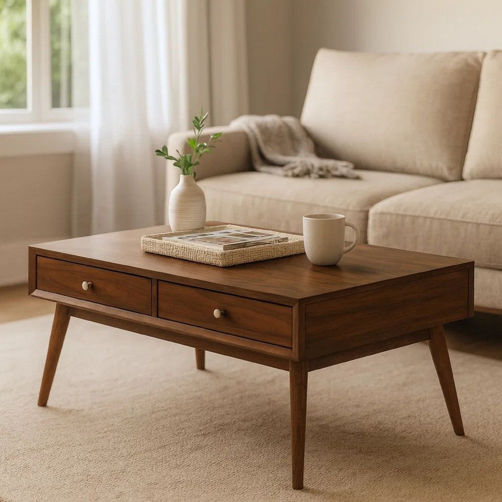 Coffee Table | Wood | 2 Drawer | Splayed Legs | Walnut Brown