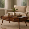 Coffee Table | Wood | 2 Drawer | Splayed Legs | Walnut Brown