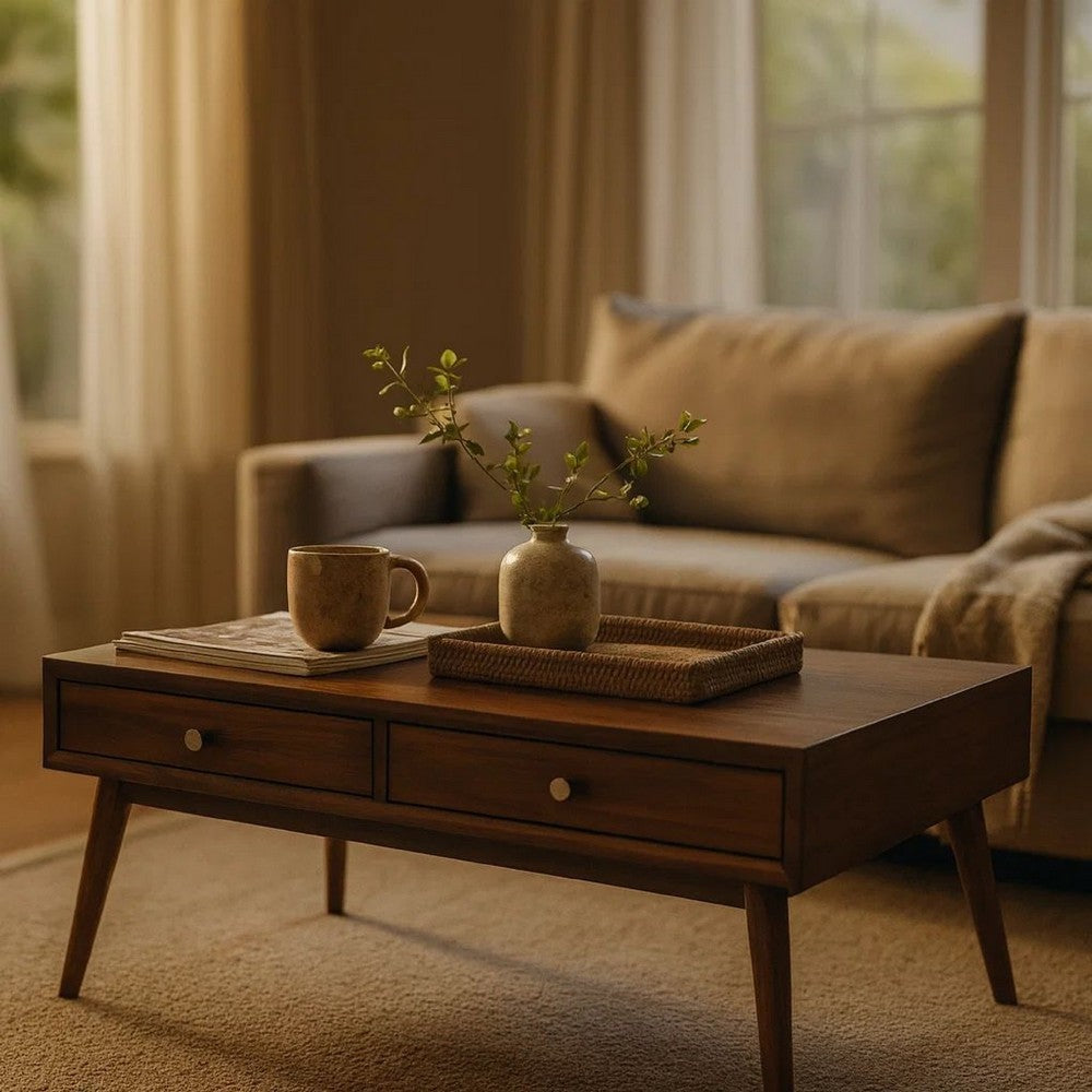Coffee Table | Wood | 2 Drawer | Splayed Legs | Walnut Brown