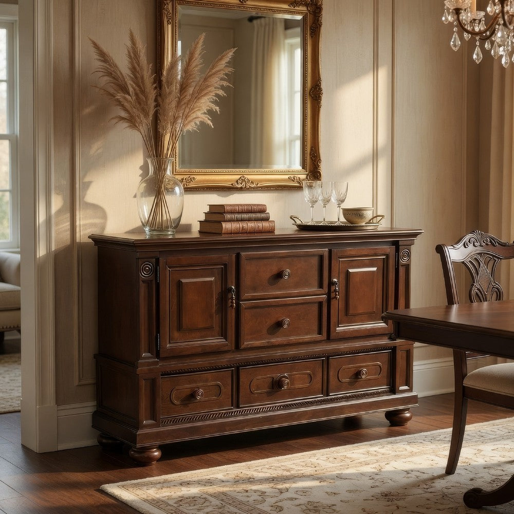 Cabinet Buffet | Traditional | 2 Doors | Molded Details | Bun Feet | Brown