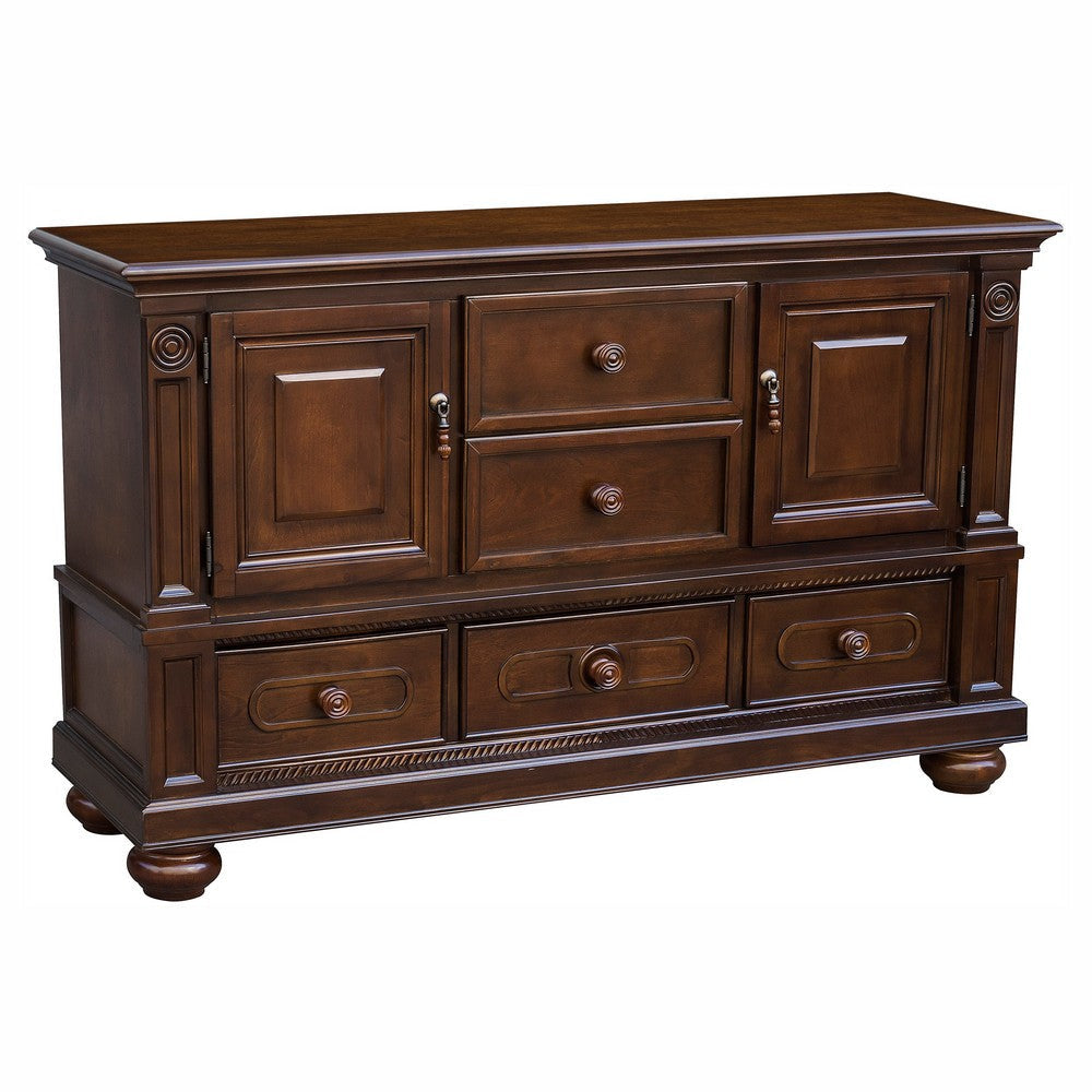 Traditional 2 Cabinets Wooden Buffet with Molded Details and Bun Feet,Brown By Casagear Home