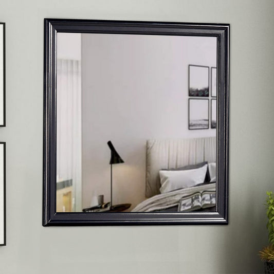 Wooden Frame Mirror with Mounting Hardware, Black and Silver By Casagear Home