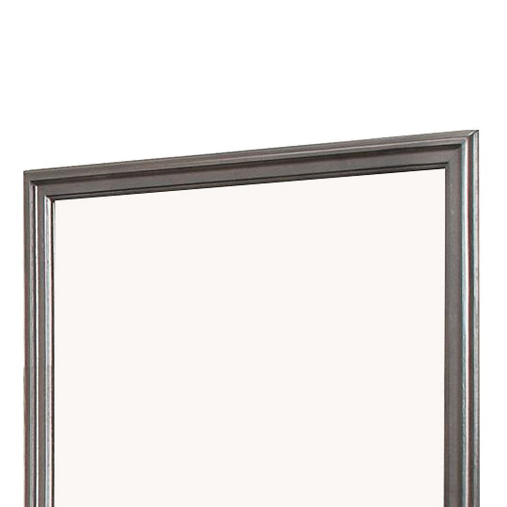 Wooden Frame Mirror with Mounting Hardware Gray and Silver BM220170