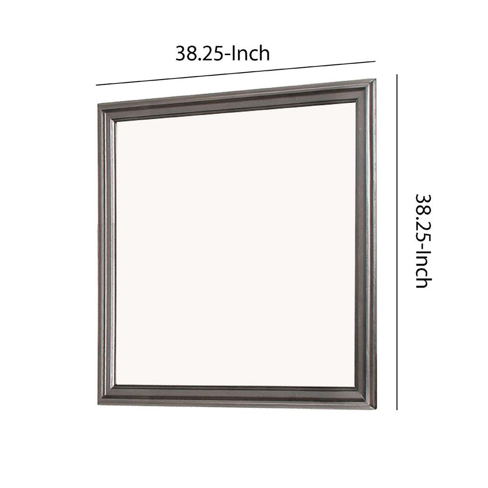 Wooden Frame Mirror with Mounting Hardware, Gray and Silver