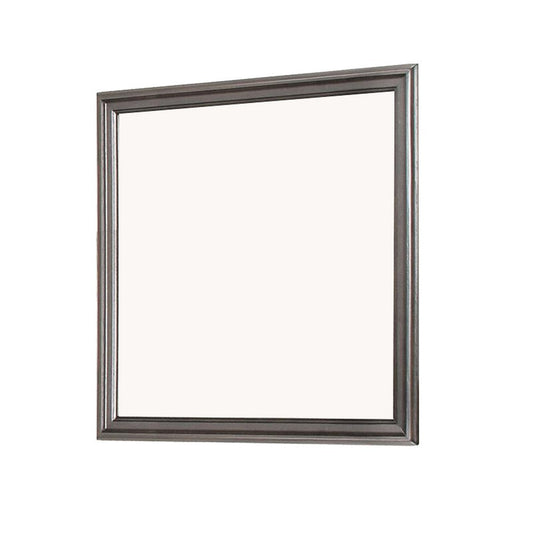 Wooden Frame Mirror with Mounting Hardware, Gray and Silver