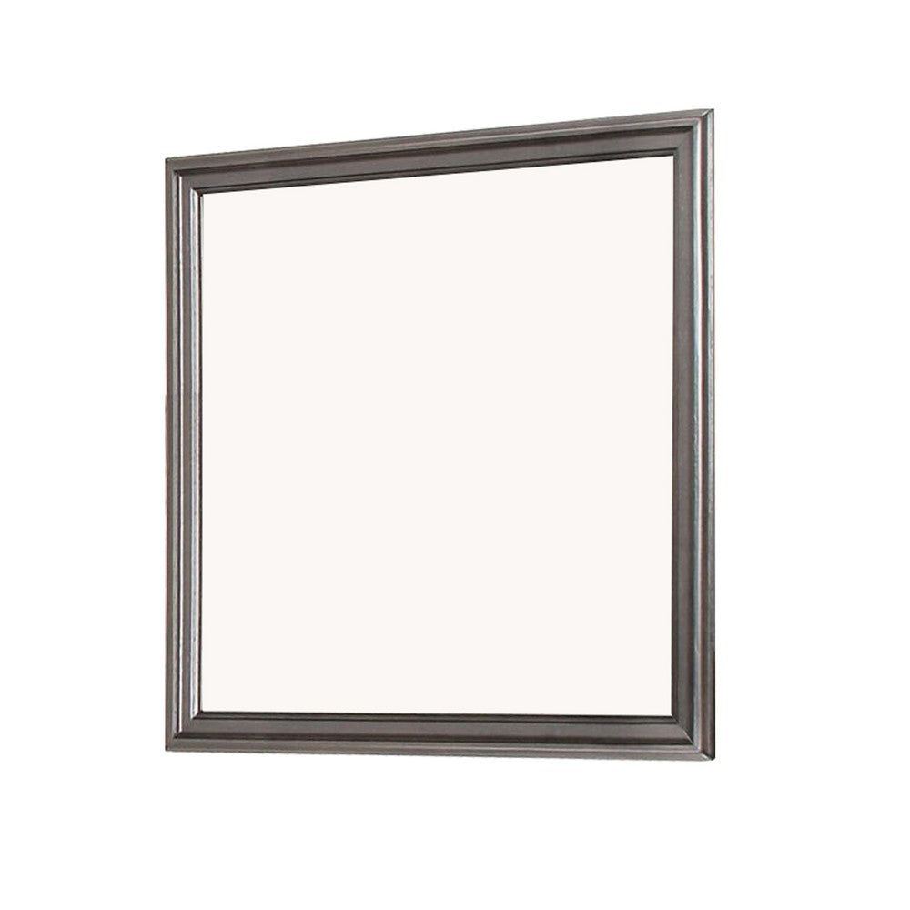 Wooden Frame Mirror with Mounting Hardware, Gray and Silver