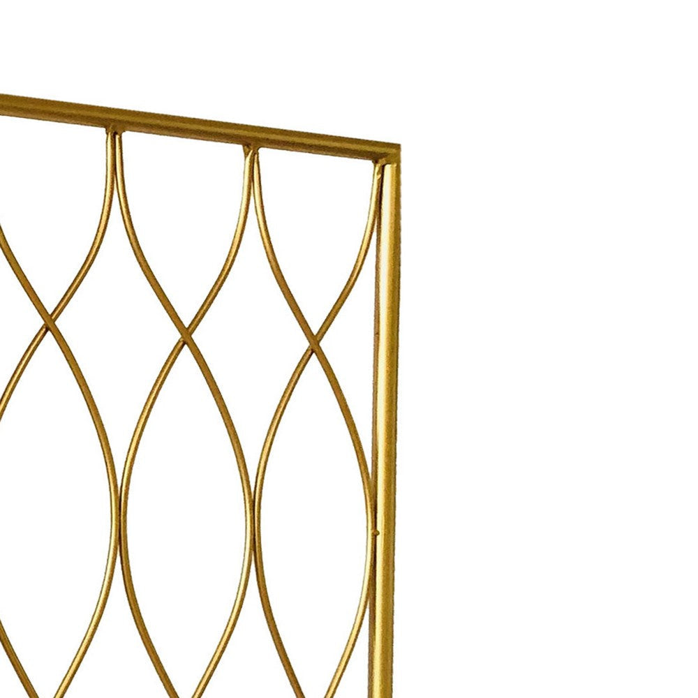 3 Panel Metal Frame Screen with Twisted Oval Design Gold BM220188
