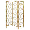 3 Panel Metal Frame Screen with Twisted Oval Design, Gold