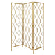 3 Panel Metal Frame Screen with Twisted Oval Design, Gold