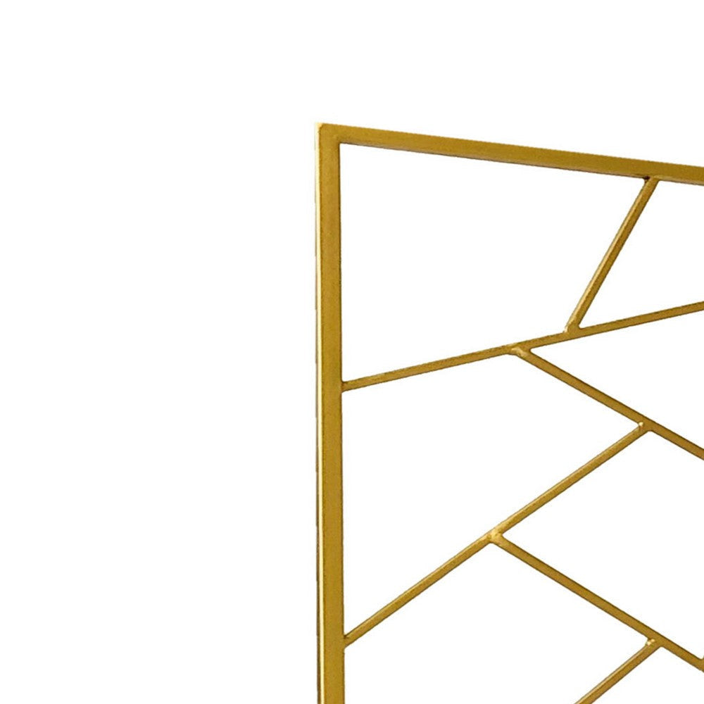 3 Panel Metal Frame Screen with Lattice Cut Out Design Gold BM220189