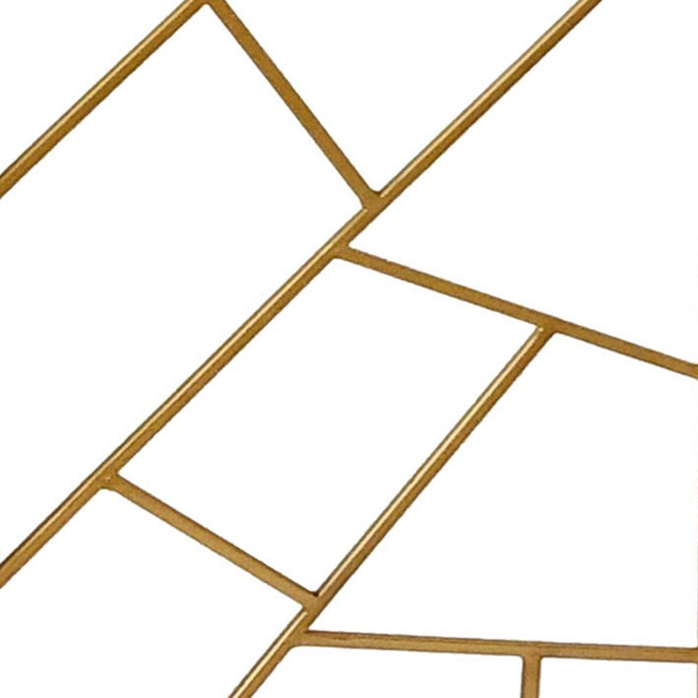 3 Panel Metal Frame Screen with Lattice Cut Out Design Gold BM220189