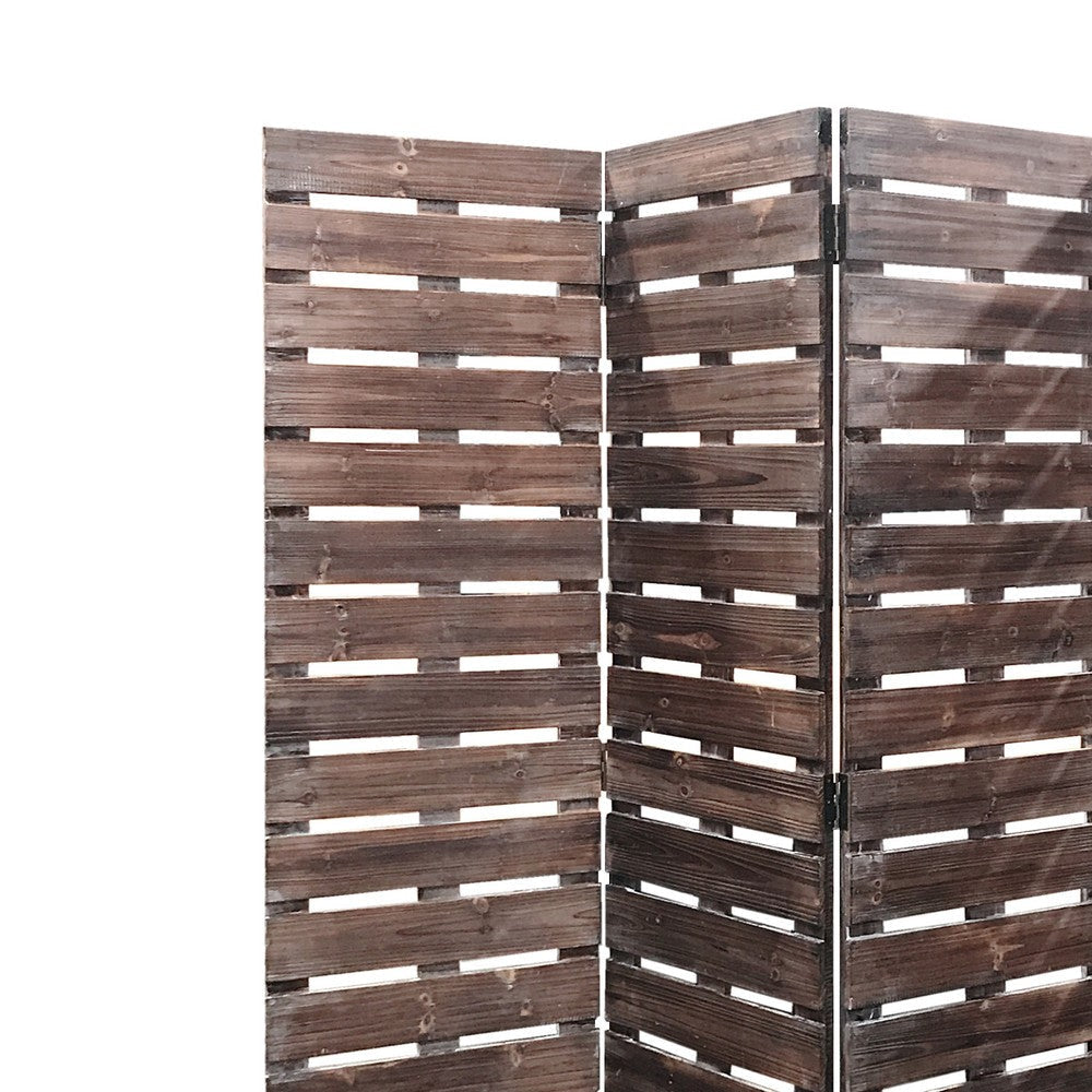 4 Panel Wooden Room Divider with Horizontal Planks Brown BM220190