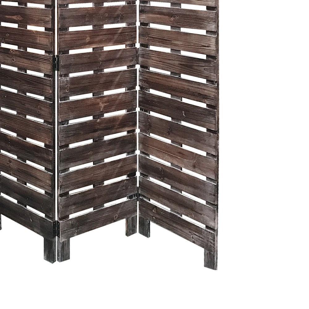 4 Panel Wooden Room Divider with Horizontal Planks Brown BM220190