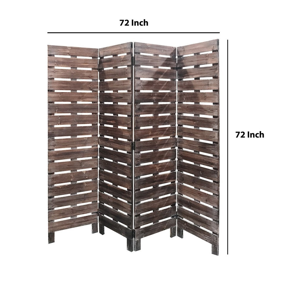 4 Panel Wooden Room Divider with Horizontal Planks Brown BM220190