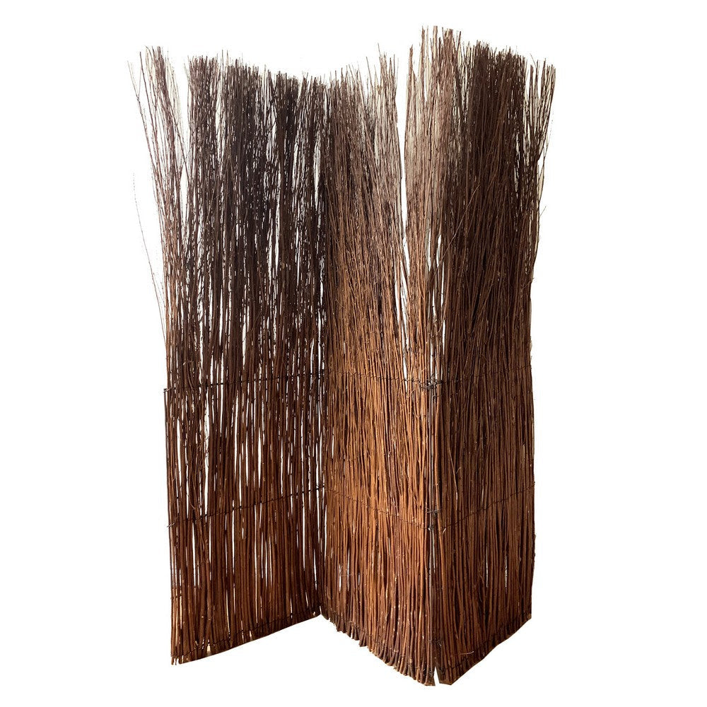 Room Divider | 3 Panel | Vertically Aligned Willow Branches | Brown