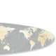 Wall Art | Wood Surfboard | World Map Print | Gray & White