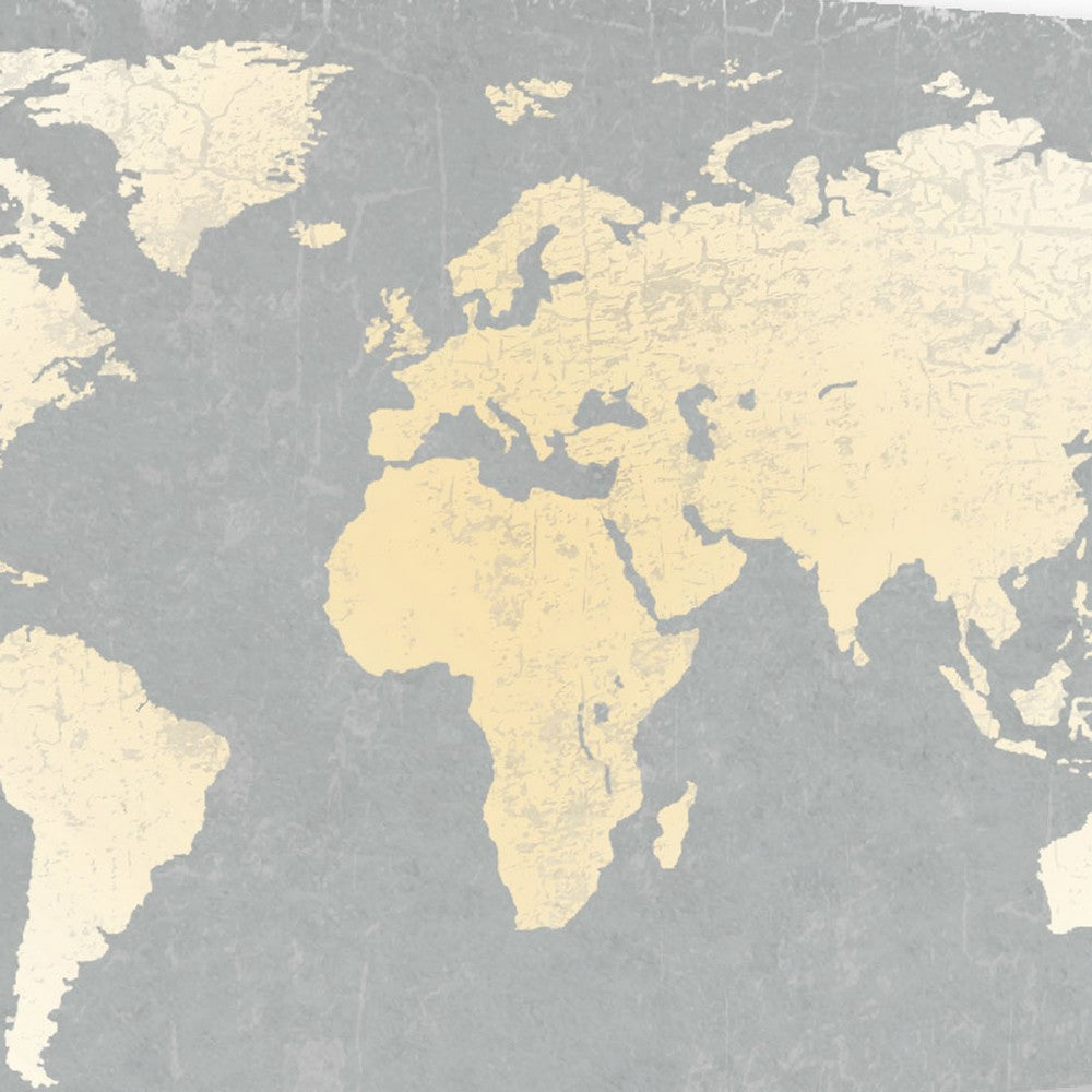Wall Art | Wood Surfboard | World Map Print | Gray & White