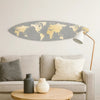 Wall Art | Wood Surfboard | World Map Print | Gray & White