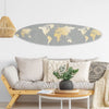 Wall Art | Wood Surfboard | World Map Print | Gray & White