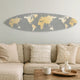 Wall Art | Wood Surfboard | World Map Print | Gray & White