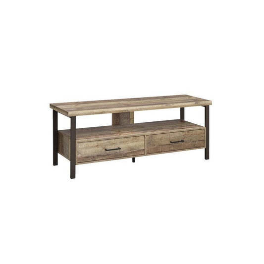 59 Inch Wooden TV Console with 2 Storage Drawers and Open Shelf, Brown By Casagear Home