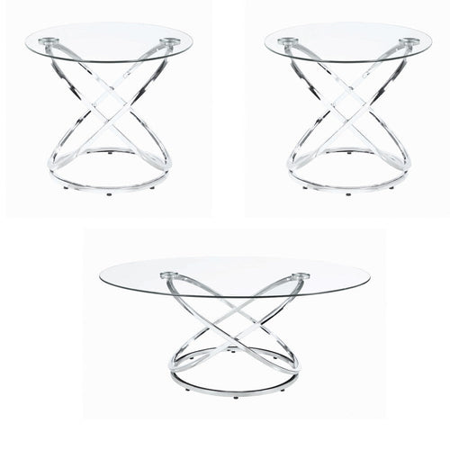 Coffee Table Set | 3 Piece | Metal Frame | Glass Top | Silver